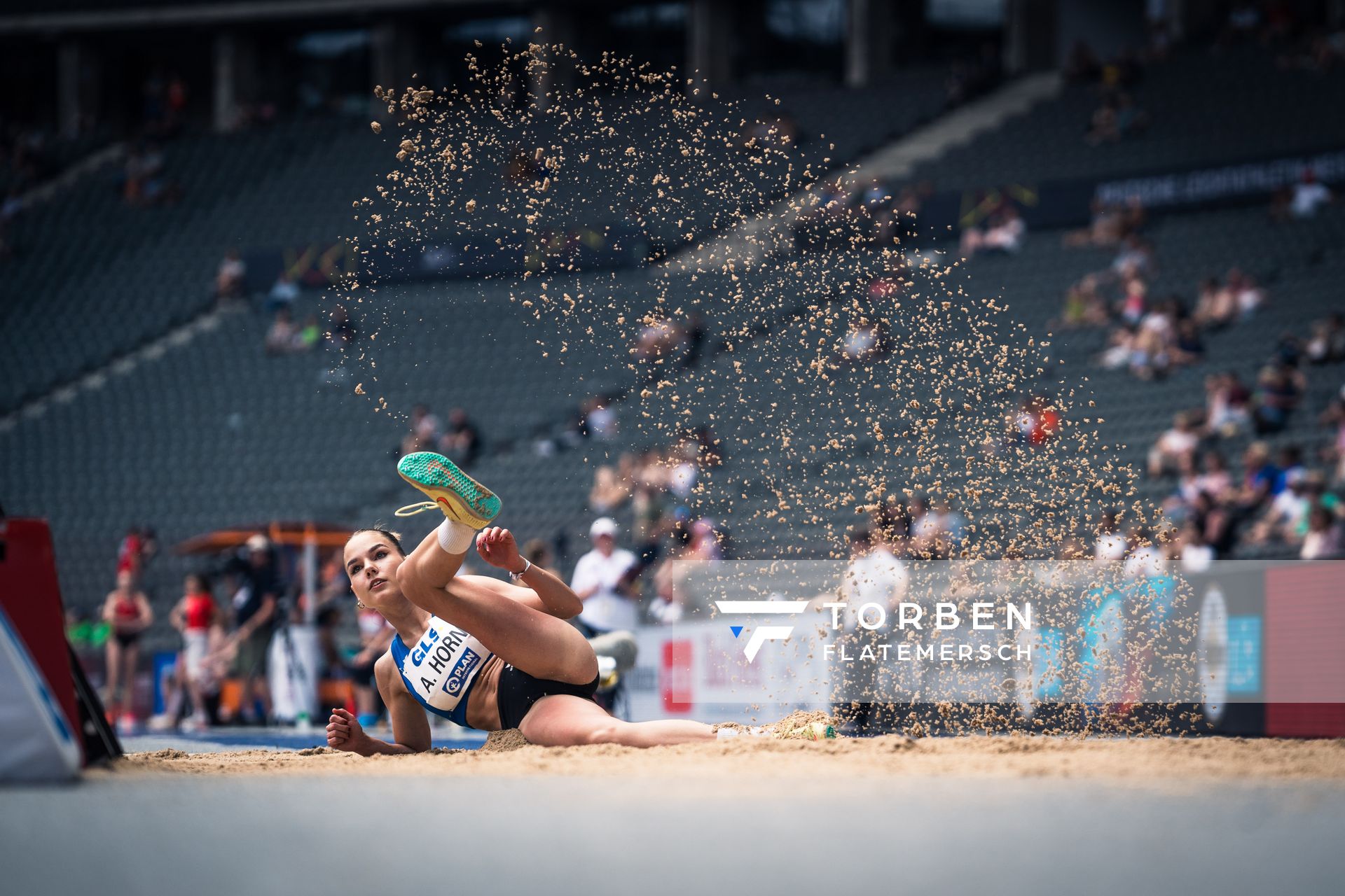 Angelina Horn (Ludwigsfelder Leichtathletik) im Dreisprung waehrend der deutschen Leichtathletik-Meisterschaften im Olympiastadion am 25.06.2022 in Berlin